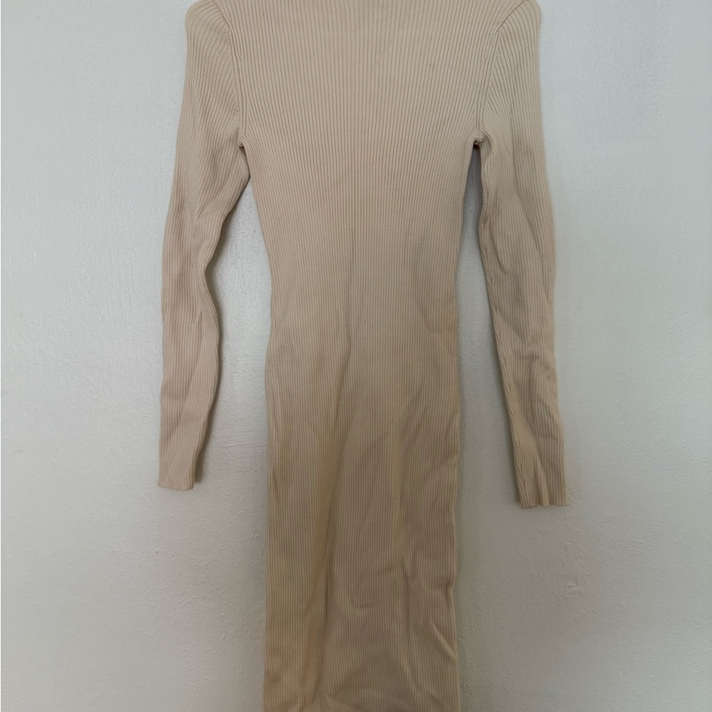 Aritzia Tan Long Sleeve Mockneck Bodycon Dress